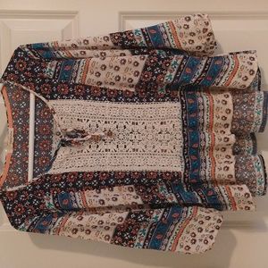 Rewind Boho Top, Crocheted Front, Size Large